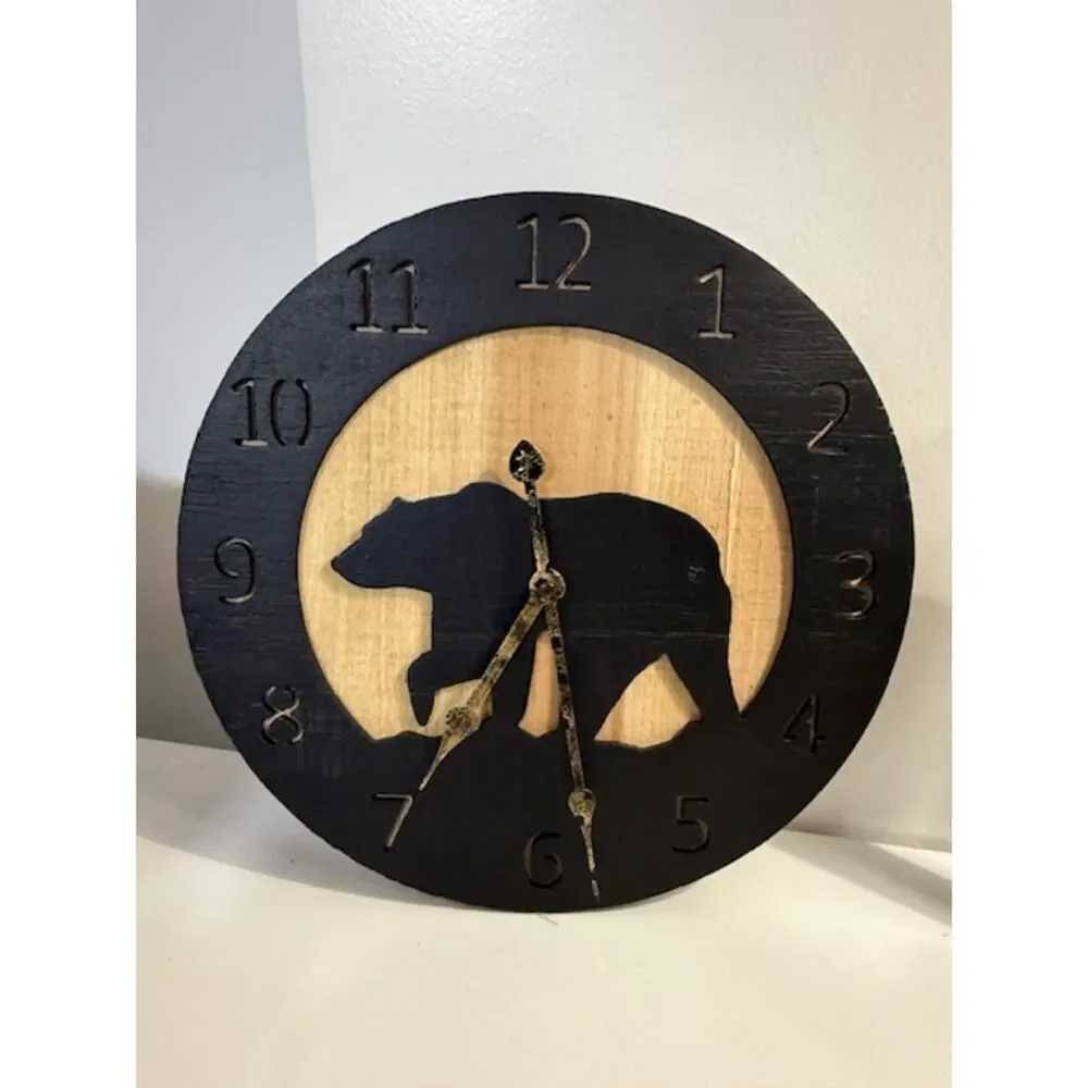 Young's Inc Wood Bear Carved Wall Clock Farmhouse Mountain Lodge 14